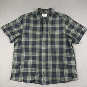 Fjallraven‎ Shirt Mens 2XL Green Navy Plaid Ovik Travel Short Sleeve Relaxed Fit